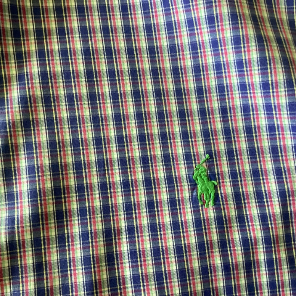MENS Ralph Lauren Button Down Short Sleeve Plaid Multicolor Shirt Size 3XB EUC - Picture 7 of 8
